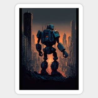 Giant futuristic robot attacking the city Sticker